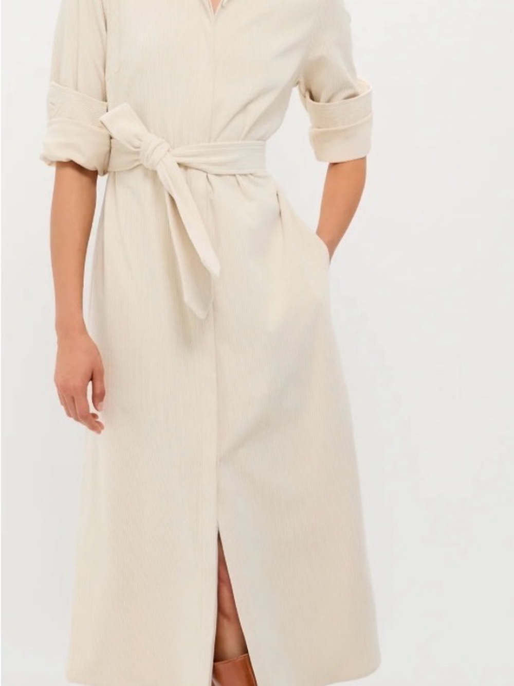 Tuckernuck Cream Wide Wale Corduroy Tara Shirt Dress